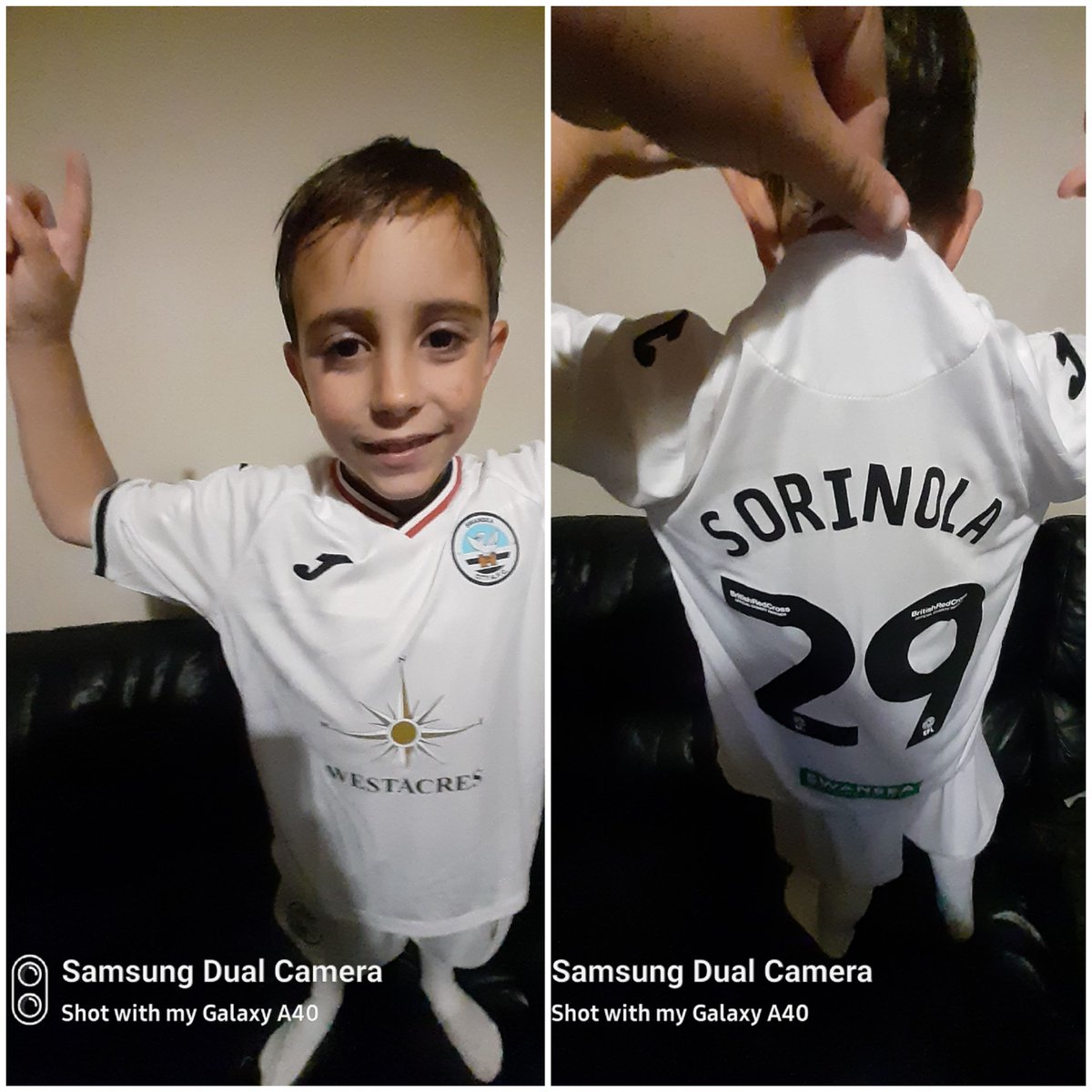 DAlldrick's tweet photo. For being star of the week in school last week, I told Rees I'd buy him anything he wants... today we went and got what he wanted, A new Swans Top and his favourite player on the back. @SwansOfficial @MattSorinola1 first outing in his new Top Saturday at Bristol come on the swans https://t.co/cSS4vTi9Nj