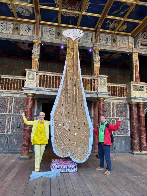 Photo from inside the Shakespeare's Globe Theater, as people set up for the Alternative Miss World 50th Anniversary Event.
