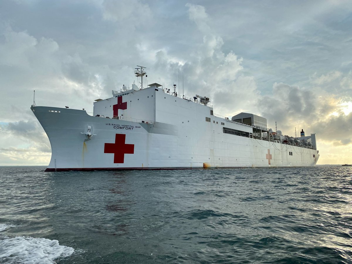 Crew members from #USNSComfort headed ashore for the 1st mission stop of #CP22. #ContinuingPromise | #EnduringPromise | @SOUTHCOM