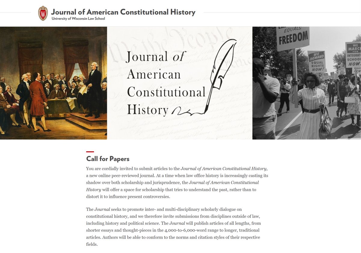 RichardAlbert's tweet photo. 🎉 Introducing the new "Journal of American Constitutional History," a peer-reviewed home for manuscripts in law, history, political science &amp; beyond.

I am happy to join the Editorial Board. Feel free to contact any one of us with questions. 

Details: https://t.co/n8qZY0UuuL https://t.co/FiVPMKYRJk