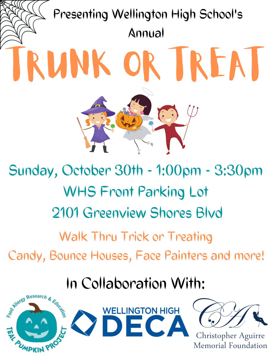 Our annual Trunk or Treat event, presented by <a href="/WellingtonDECA/">Wellington DECA</a> &amp; sponsored by the Christopher Aguirre Memorial Foundation, takes place on Sunday, 10/30 from 1:00 PM to 3:30 PM.  We are proud to offer this safe &amp; secure Trick or Treat opportunity.  #WHSREADY @principalhayden <a href="/pbcsd/">The School District of Palm Beach County</a>