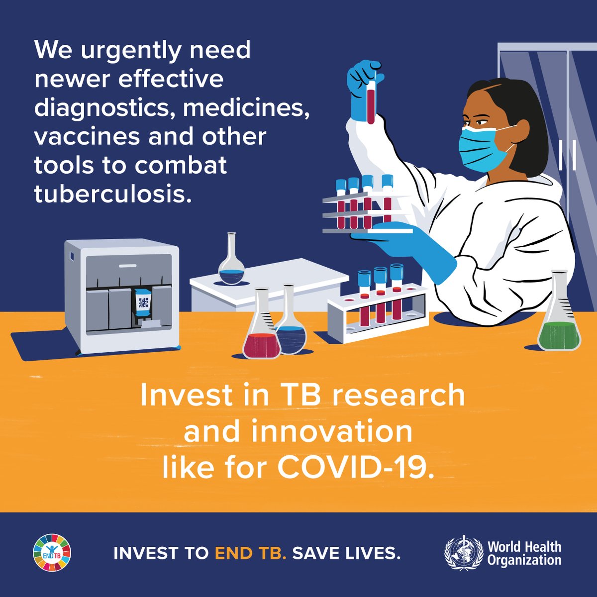 This is what we need to #EndTB: 🫁Restore access to essential TB services ↗️Increase investments in #tuberculosis ✅Address broader socioeconomic determinants influencing TB epidemic 👩🏽‍🔬Advance TB research & innovation 🆕Diagnostics 🆕Drugs 🆕Vaccines 📌 bit.ly/3Fn2AL