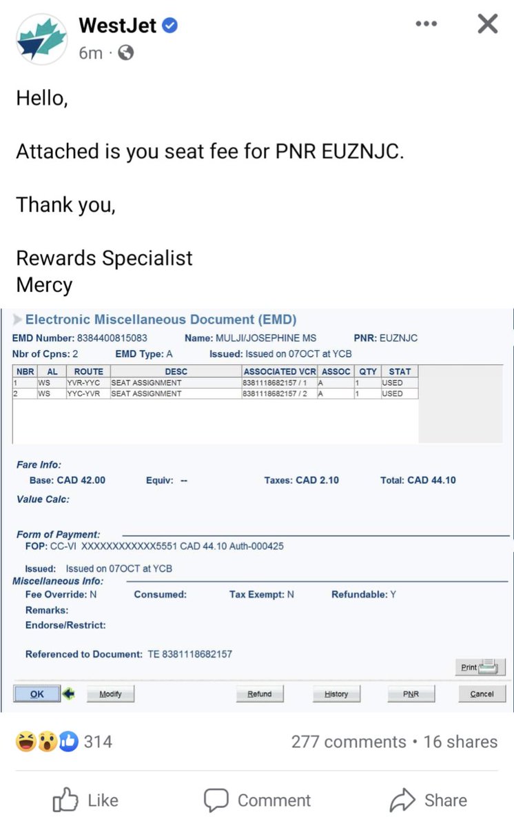Hey <a href="/WestJet/">WestJet</a> you got my name wrong