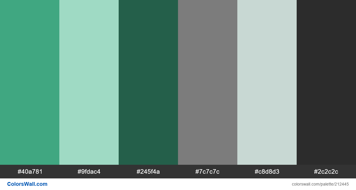 colorswall's tweet photo. Tool communication forest tree #40a781, #9fdac4, #245f4a, #7c7c7c, #c8d8d3, #2c2c2c #colors #palette https://t.co/FNBldfpLO5 https://t.co/Lxx1fGiUsr