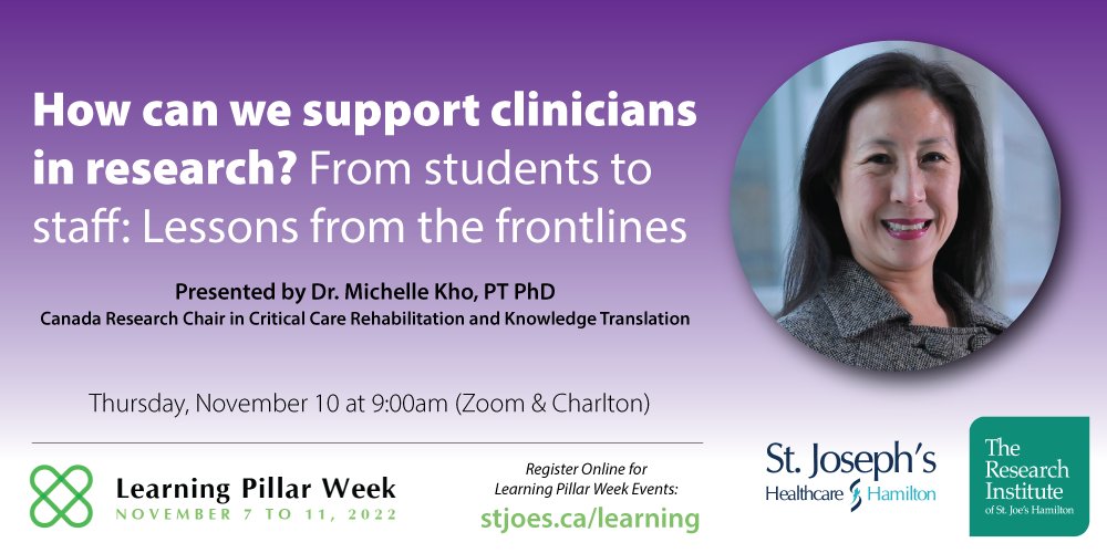 Join @khome on Nov. 10 at 9am for a special presentation entitled 'How can we support clinicians in research? From students to staff: Lessons from the frontlines.' Learn more and register for this and other Learning Pillar Week events at stjoes.ca/learning | @STJOESHAMILTON