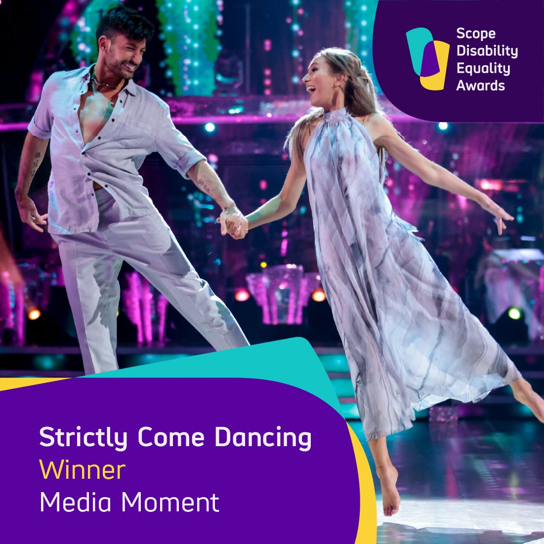 🏆 Our Media Moment award goes to @bbcstrictly! In 2021, @RoseAylingEllis and @PerniceGiovann1 performed part of their dance in silence. This tribute to the deaf community enchanted the audience, earning the pair a BAFTA. We’re proud to honour such a special moment 💃