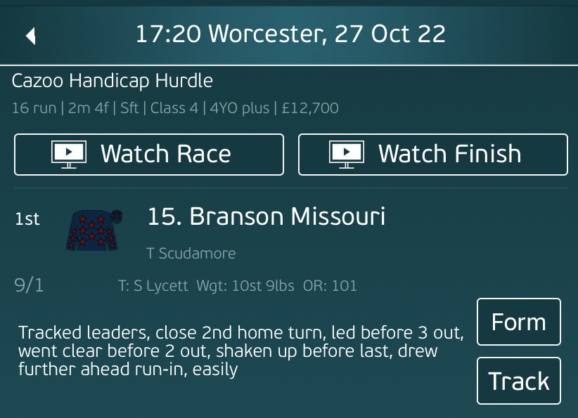 colinboweracing's tweet photo. Another #milestonegrad winning today - ‘Branson Missouri’ wins easily #pointers #milestonestables @irishp2p @GoffsUK https://t.co/Zy2AMkSCkC