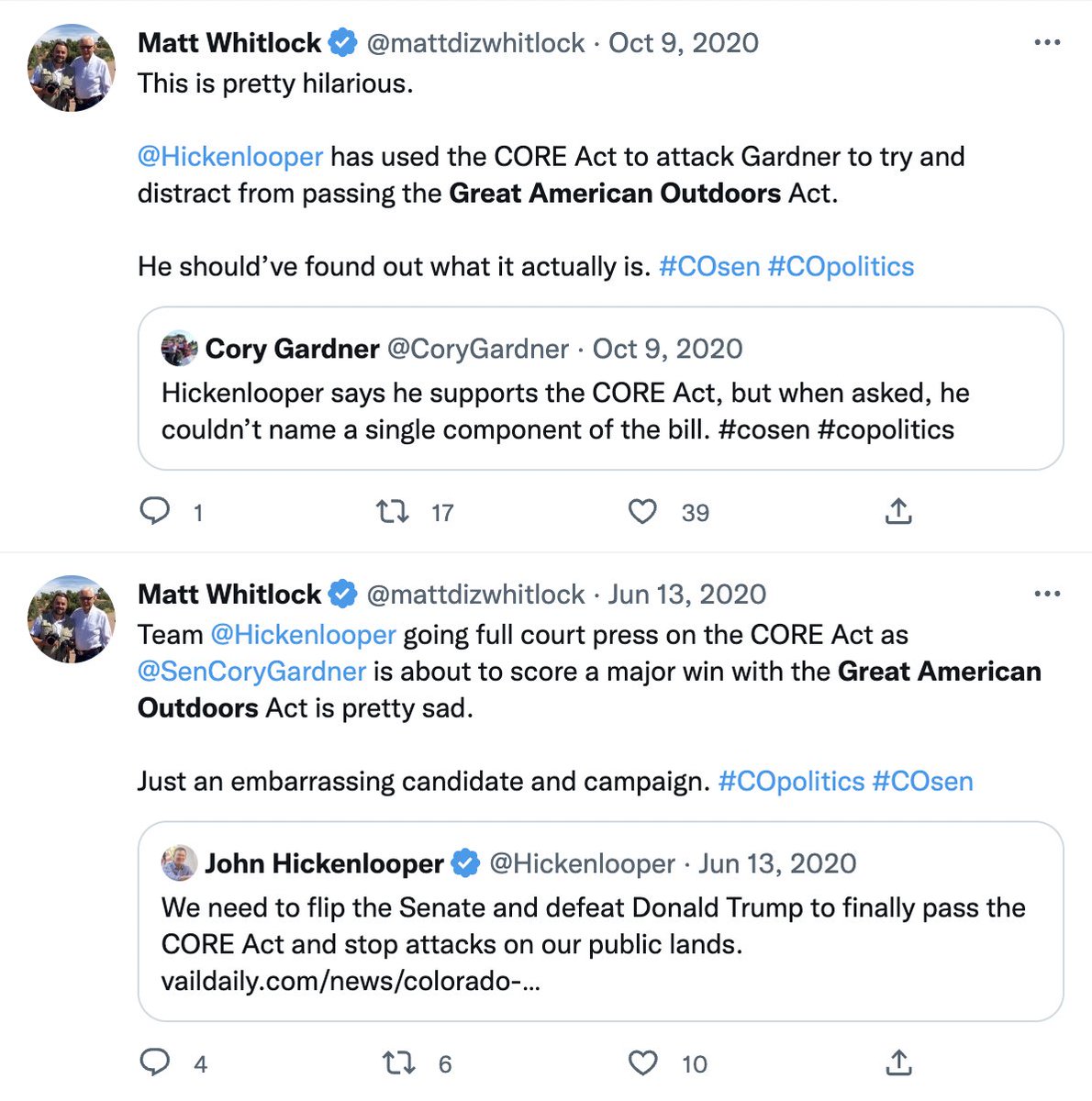 dcwoodruff's tweet photo. lol literally every single GOP comms hack who continues to push this massive lie is on record two years ago championing Cory Gardner's Great American Outdoors Act, which he was not the prime sponsor of https://t.co/zkK112WBvI