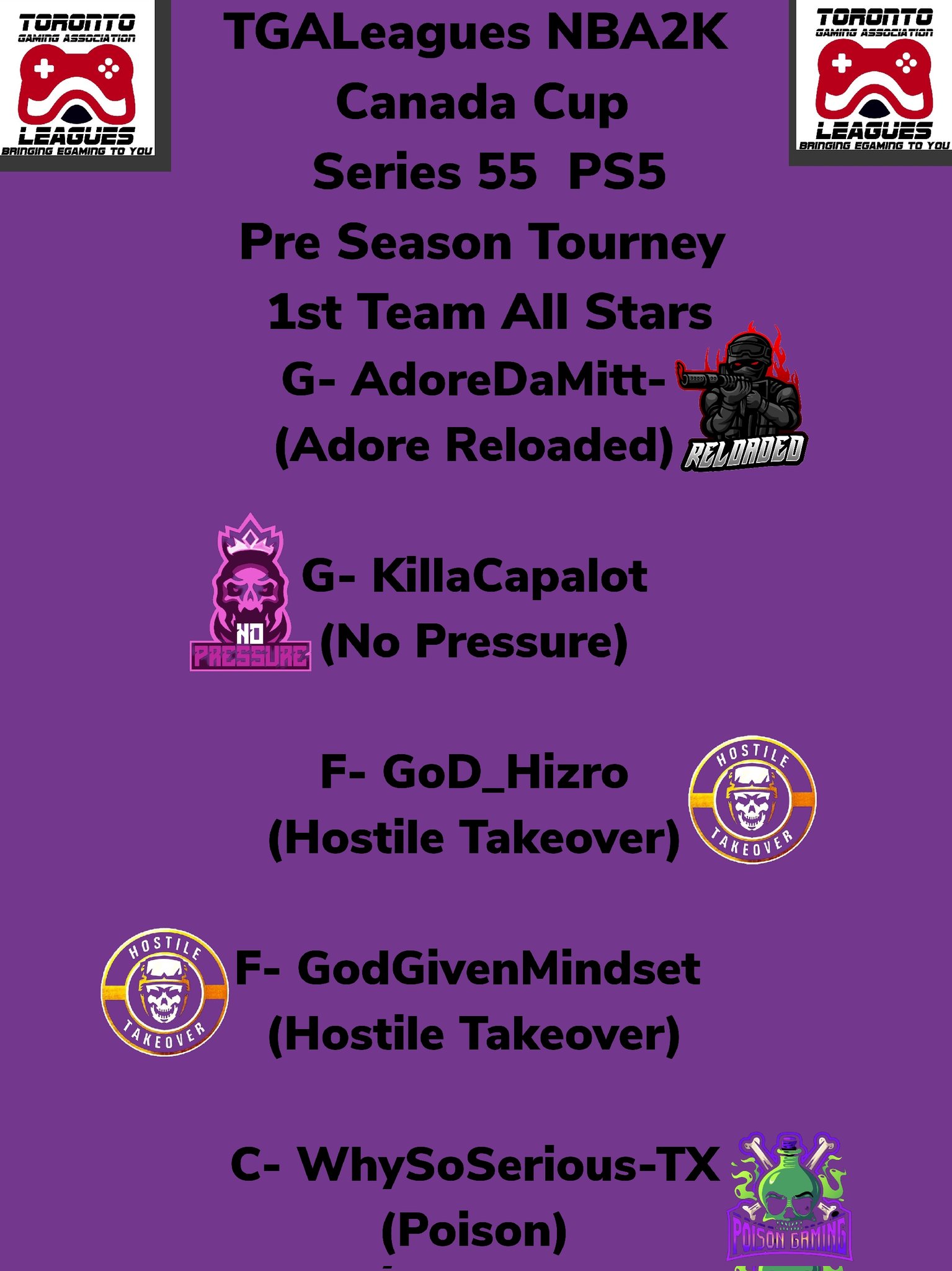 TGALeagues on Twitter "TGALeagues NBA2K Canada Cup Series 55 PS5 Pre