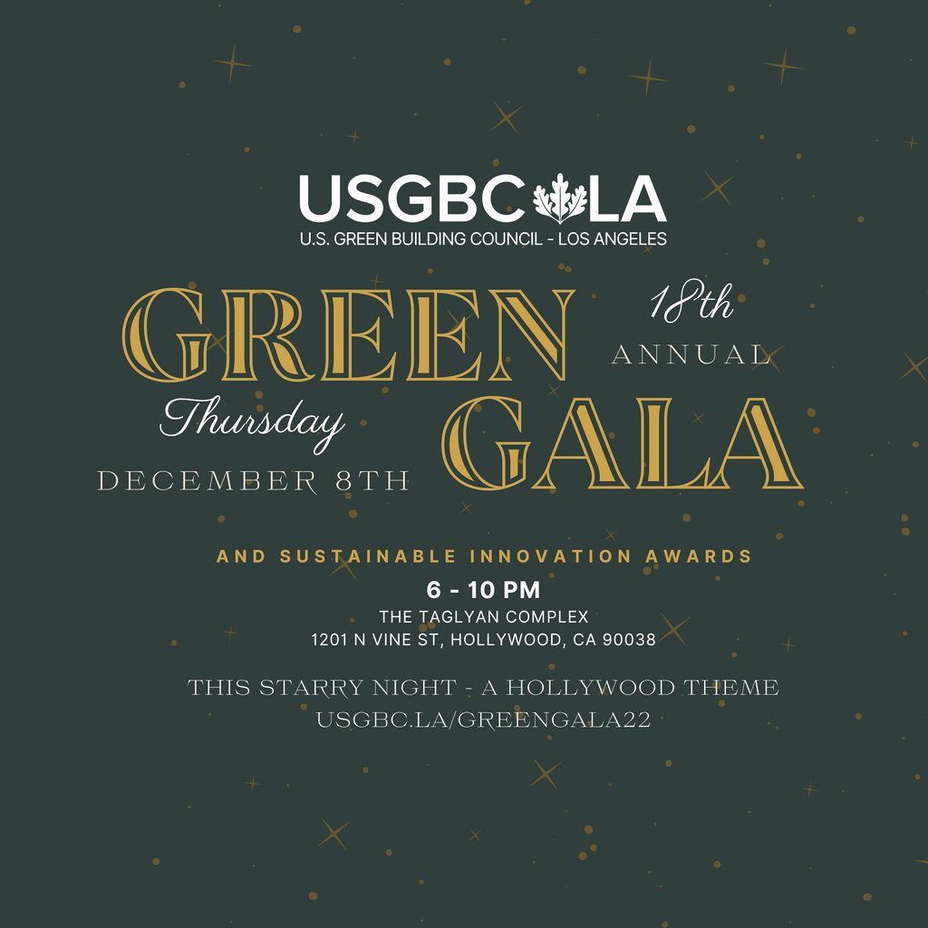 Join us for an evening of Hollywood glitz and glam at the Taglyan Complex for <a href="/usgbcla/">USGBC-LA</a>’s 18th Annual Green Gala to dine, mingle, and celebrate this year's achievements in our green building community! Grab your tickets today✨ usgbc.la/greengala22