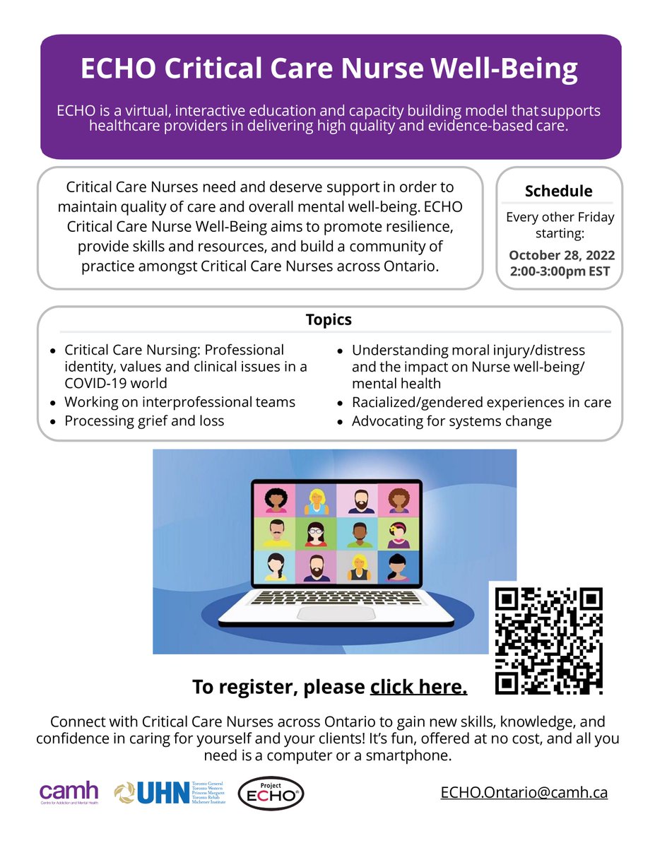 The application form for our Critical Care Nurse Well-Being ECHO Programming will be open all year round! See below for more information and click here to apply --&gt; edc.camhx.ca/redcap/surveys…