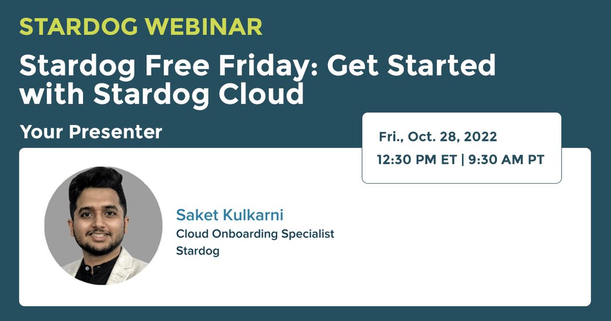 Join Stardog Cloud Onboarding Specialist, Saket Kulkarni, this Friday to walk through our cloud-based knowledge graph platform. Experience a seamless onboarding experience and see some of our latest features. Register now: hubs.ly/Q01qTNb_0