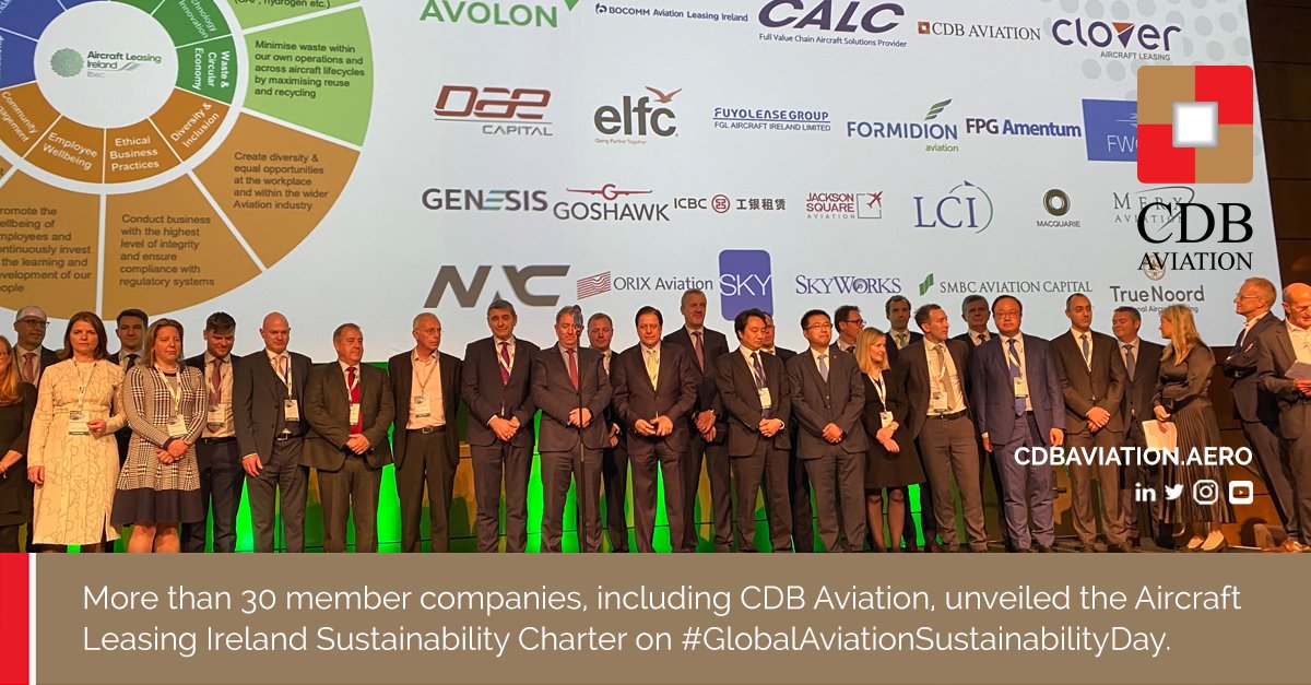 CDBAviation's tweet image. We're thrilled to be among #aircraftleasingireland member companies on #GlobalAviationSustainabilityDay, setting forth the first-ever set of #ESG and climate-aligned principles for the #aviationindustry #sustainability #aviation #airlines #aircraft #environment #CDBAviationCares