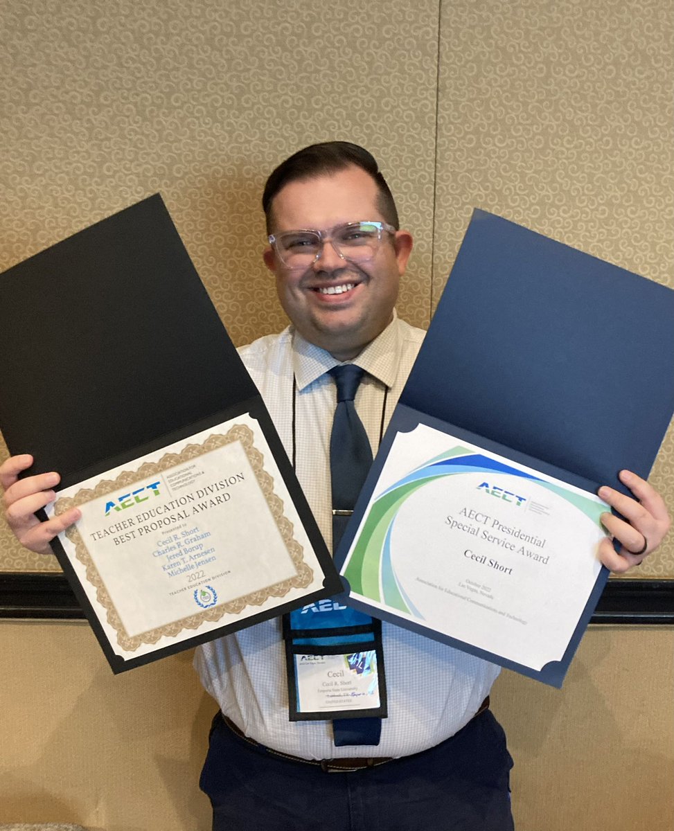 SecondaryEd_ESU's tweet photo. Congratulations to secondary education faculty member Dr. Cecil Short, who received the Presidential Special Service Award on Monday as well as the Best Proposal Award in the Teacher Education Division today at #AECT2022 in Las Vegas. @TTC_ESU https://t.co/aWcCK2svMk