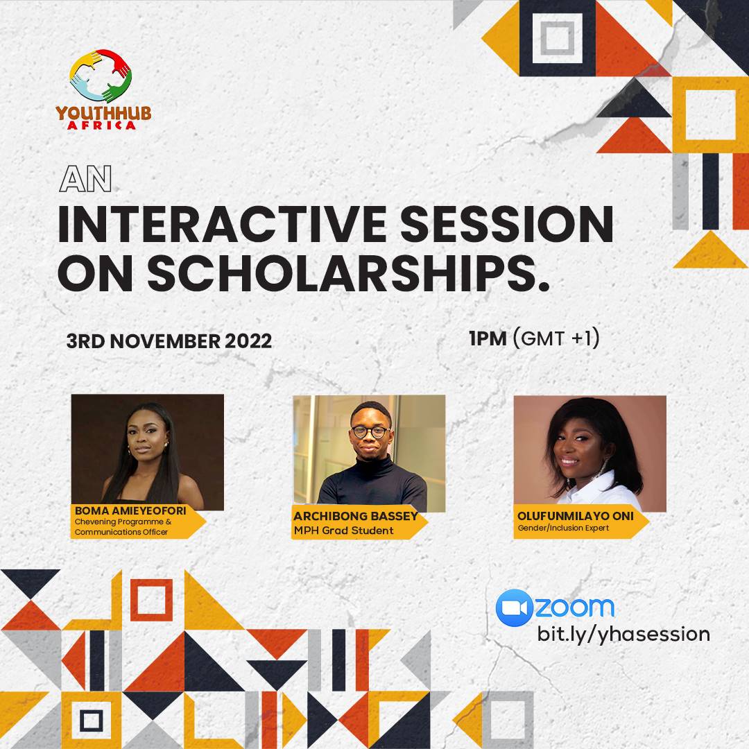 Hello....📯🎤young person out there, isn't it a thing of joy to know more on scholarships opportunities & how to access them? Join this session with @youthhubafrica on Nov 3rd. Register at bit.ly/yhasession to participate.
@Archy_Bong
@ThatGirlTinuke
@ameenah_bintu
@Aernorr