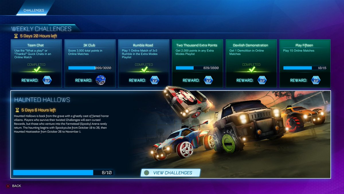 DD_Chocolatier's tweet photo. @RocketLeague Why does my completion bar only show 8/10 when I've completed all non-repeatable quests? https://t.co/rgHZLTloUL