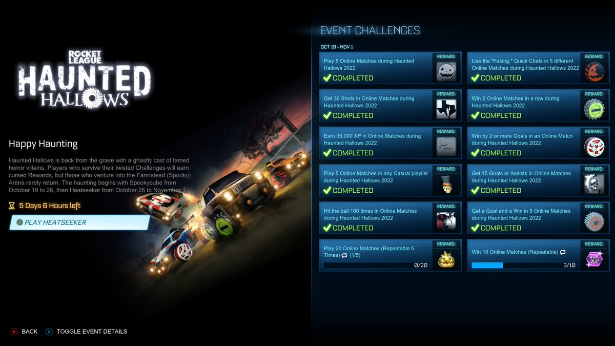 DD_Chocolatier's tweet photo. @RocketLeague Why does my completion bar only show 8/10 when I've completed all non-repeatable quests? https://t.co/rgHZLTloUL