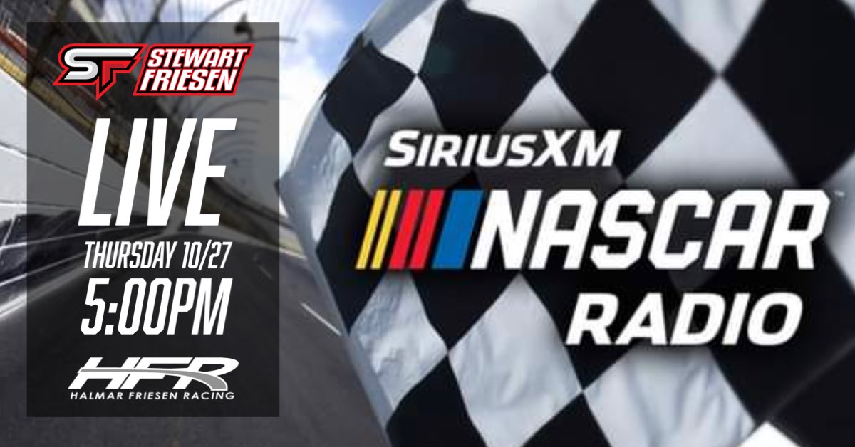 StewartFriesen's tweet photo. #TuneIn We’ll be live at 5PM today (Thursday) EST with @DGodfatherMoody on @SiriusXMNASCAR Channel 90. @NASCAR #tunein #SiriusXM #halmar https://t.co/j9KlpS7ujI