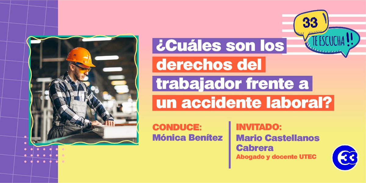 Esta tarde conoceremos sobre ¿Cuáles son los derechos del trabajador frente a un accidente laboral?🚜

Por la señal de <a href="/canal33tv/">Canal 33</a>,7 en cable y plataformas digitales. 📲