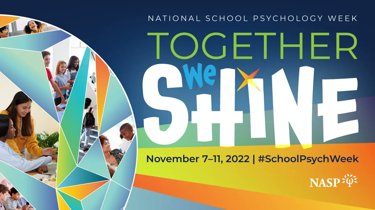 We are happy to share that each day of #SchoolPsychWeek we will focus on one aspect of how school psychologists shine together! See some of the ways we will celebrate how school psychologists shine: bit.ly/3U0FY7P 
What are you most excited for during NSPW?