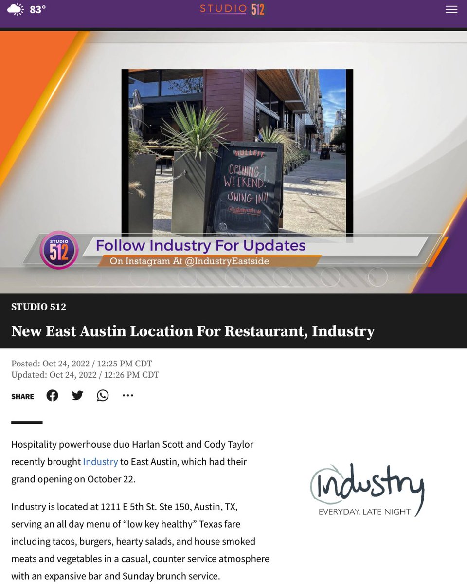 Big things are happening at our sister location in Austin, including an interview with @studio512tv! 🤯 If y'all didn't make it out for the grand opening of IG/@industryeastside, run (don't walk) your way over there! 🏃‍♂️💨