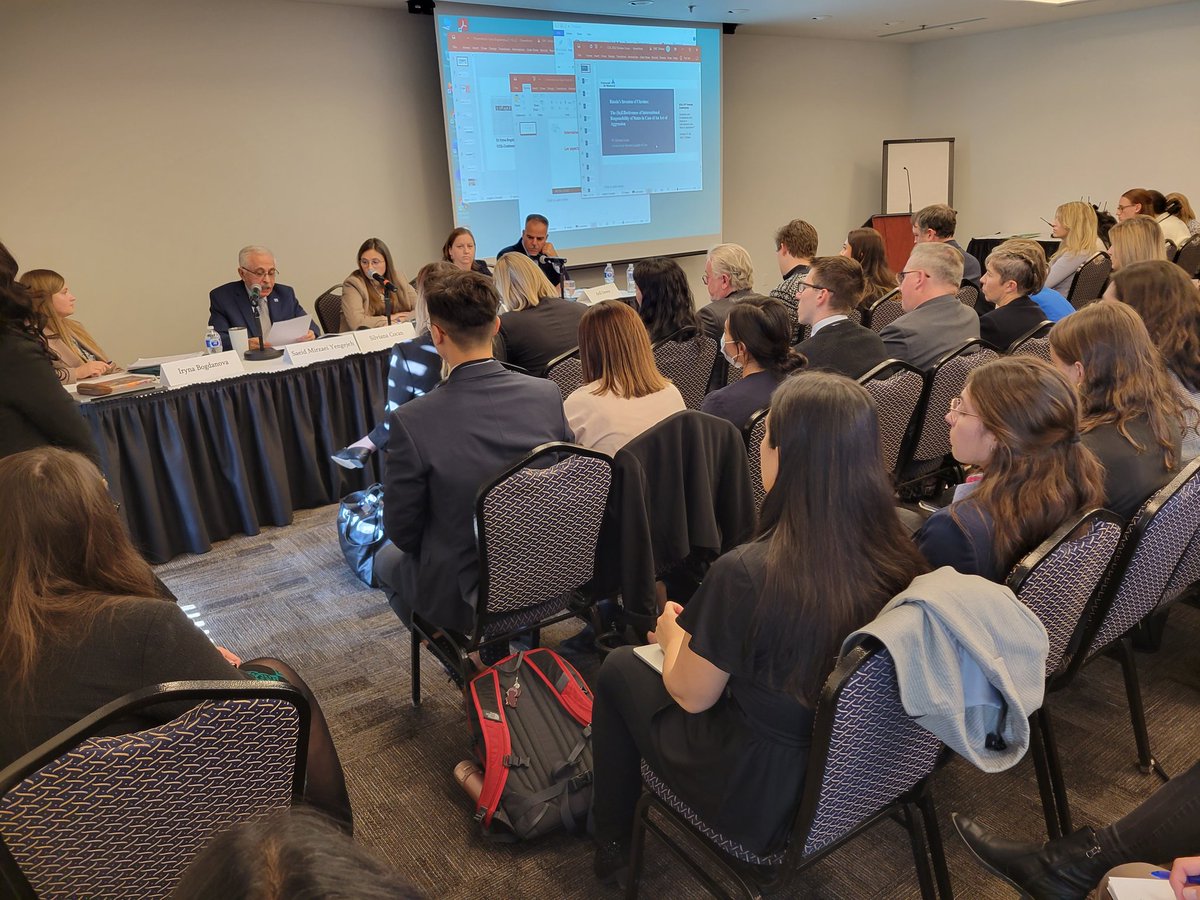 nicolas_lamp's tweet photo. A packed room for the panel on the International Legal Aspects of Russia's Invasion of Ukraine, featuring Iryna Bogdanova (@WTIunibe) @ArdiImseis (@queensulaw) Saeid Mirzaei Yengejeh (@uOttawa) Silviana Cocan (Université de Montréal) and Ashley Barnes (@uOttawa) #CCILConference https://t.co/AVmlGKhkLu