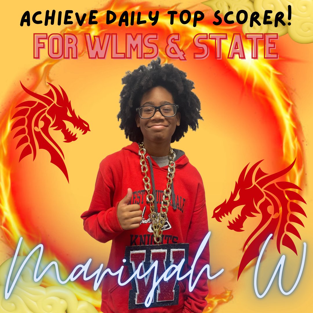 MrsLaylaGilbert's tweet photo. Three cheers for Mariyah W! She's #Achieve3000's #daily #TopScorer for @WLMiddleSchool AND the #state of #Mississippi for 10/26! She scored over 400 points- IN. ONE. DAY!!!! #LCSDNextLevel #WestisBest #LCSDExcellence #ELAShenanigans #GilbertWLMS #dubchain https://t.co/DBJMqJ9HqP