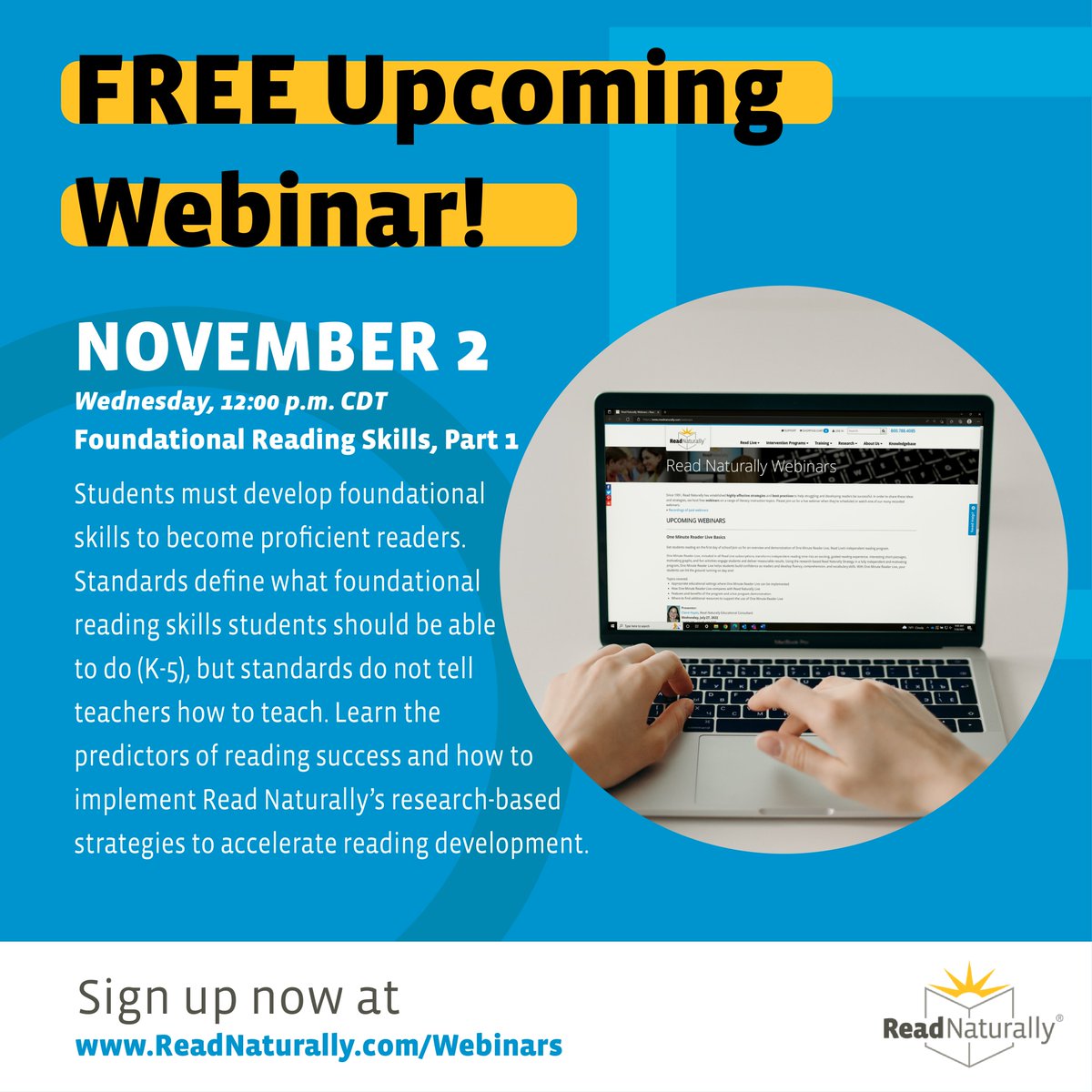 ReadNaturally's tweet photo. Free webinar this Wednesday! Sign up now at https://t.co/KbO3Ui5hh3

#edtech #webinar #readingintervention #scienceofreading #teachertips #structuredliteracy #readmorelivebetter #teachertools #freeresources #readinglevel #readingdata #readingstrategies #RTI #spedteacher https://t.co/mRWJRhDIJ7