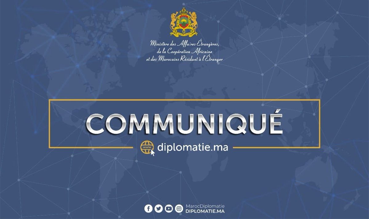 🔴Le Maroc se félicite de l’adoption, aujourd’hui, par le Conseil de Sécurité de l’ONU de la résolution 2654 relative à la Question du Sahara marocain qui renouvelle le mandat de la MINURSO pour une année, jusqu’à fin octobre 2023.
🔗bit.ly/3SIWl7W