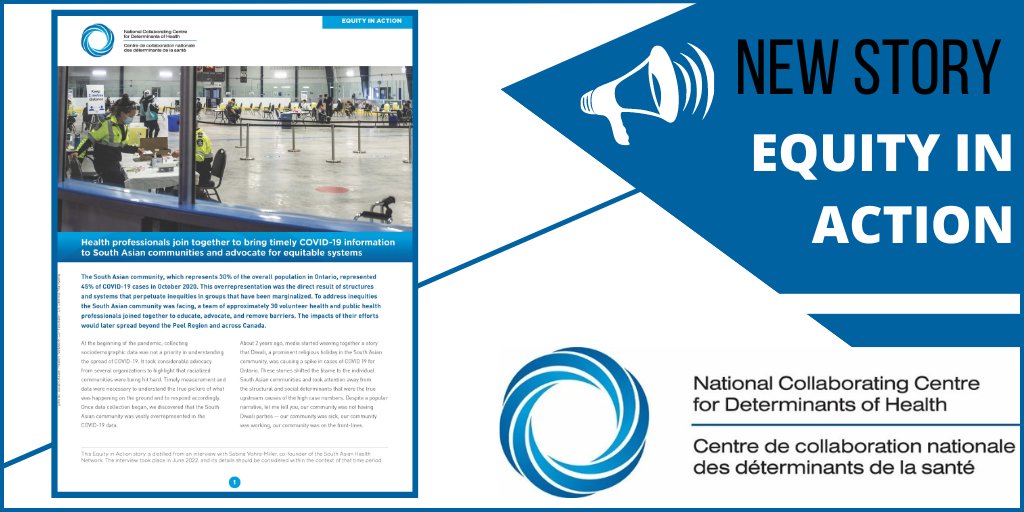 📣 New Equity in Action! We had a great discussion with Sabina Vohra-Miller (<a href="/SabiVM/">Sabina Vohra-Miller</a>) where we learned about how the <a href="/SAHealthNetwork/">South Asian Health Network</a> harnessed the power of relationships in community to overcome inequities during #COVID19.

👉 nccdh.ca/equity-in-acti…