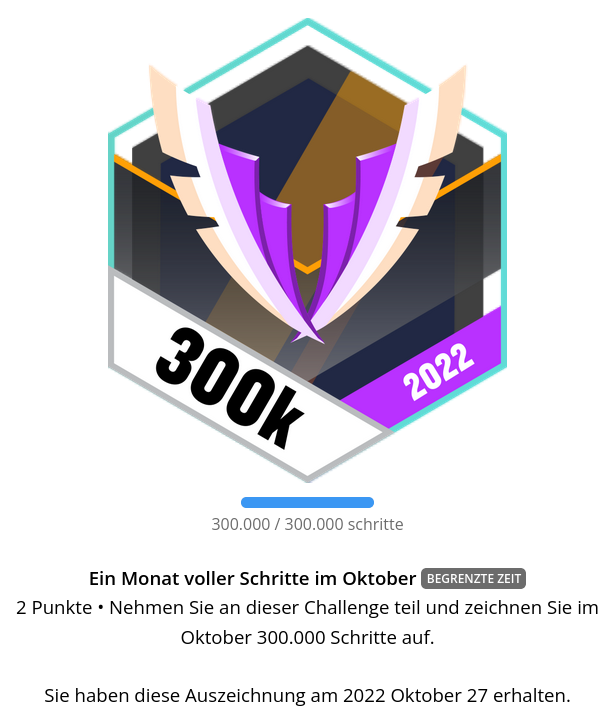 hpgauster's tweet photo. Es klingt wie eine große Zahl, ist tatsächlich gar nicht extrem viel, und dennoch für mich nicht immer schaffbar: 300000 Schritte im Monat. https://t.co/MeJ5MXtW5D