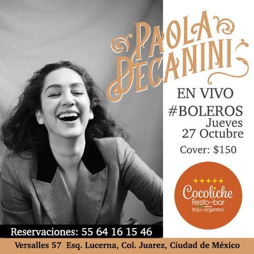 Nos vemos hoy en <a href="/CocolicheMx/">cocolicherestobar</a> en punto de las 8pm 
con <a href="/_paoladecanini/">Paola Decanini</a>, una gran velada de #boleros
Col. Juarez Boletos en el mismo lugar o en boletia 
…os-paola-decanini-en-cdmx.boletia.com