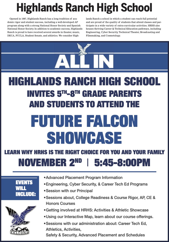 Please join us for the Future Falcon Showcase! Nov 2nd from 5:45-8pm.