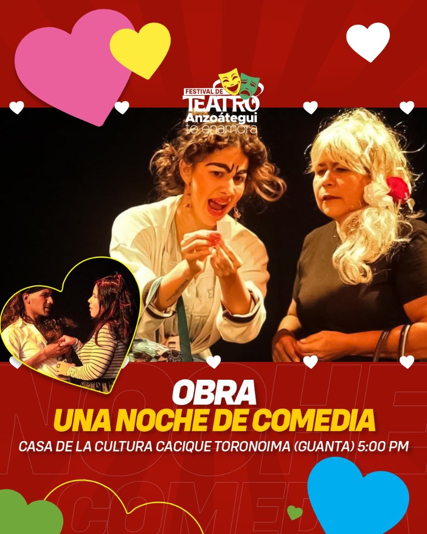 Tras una presentación de gran éxito, vuelve a las tablas "Una Noche de Comedia" al Festival de Teatro "Anzoátegui Te Enamora" 🎭.

El telón de abrirá este  #27OCT en la @casaculturaltoronoima de #Guanta, a las 5:00 de la tarde, para brindar un espectáculo de altura.