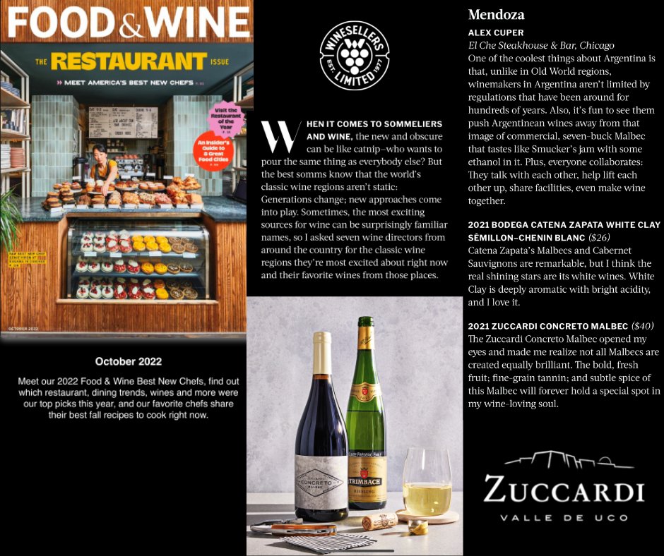 Have you picked up your copy of Food &amp; Wine Magazine yet? The Zuccardi Concreto Malbec shines bright in this feature piece about familiar regions producing some of the most exciting wines!