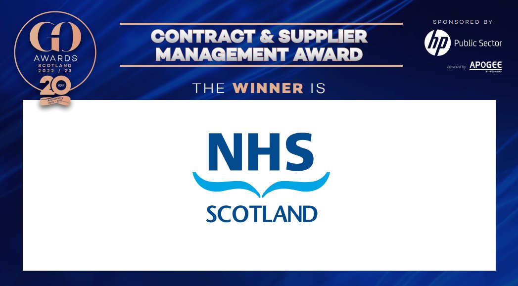 And the winner of the Contractor and Supplier Management Award is the NHS Scotland National Procurement Covid Testing Team (<a href="/NHSNSS/">NHS National Services Scotland</a>)! Fantastic work team! 

#GOAwardsScotland #GOAwards