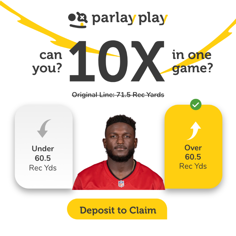 parlay_play's tweet photo. For #thursdaynightfootball, for a limited time we're dropping Chris Godwin's line for tonight to 60.5 receiving yards!

Get in now while the line is still at it's lowest, it won't last all night!

Sign-Up now to get a $5 Free Entry + have your first deposit matched up to $100!