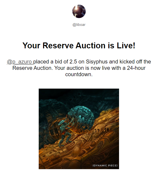 I am over the MOON! The legend @P_Azuro has met the reserve one of the pieces most significant to me, 'Sisyphus!' Thank you so much, ser!!!