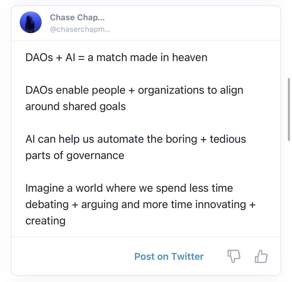 chaserchapman's tweet photo. AI shilling itself is peak villain arc

(but also this tweet kinda slaps) https://t.co/v6XwwBFllu
