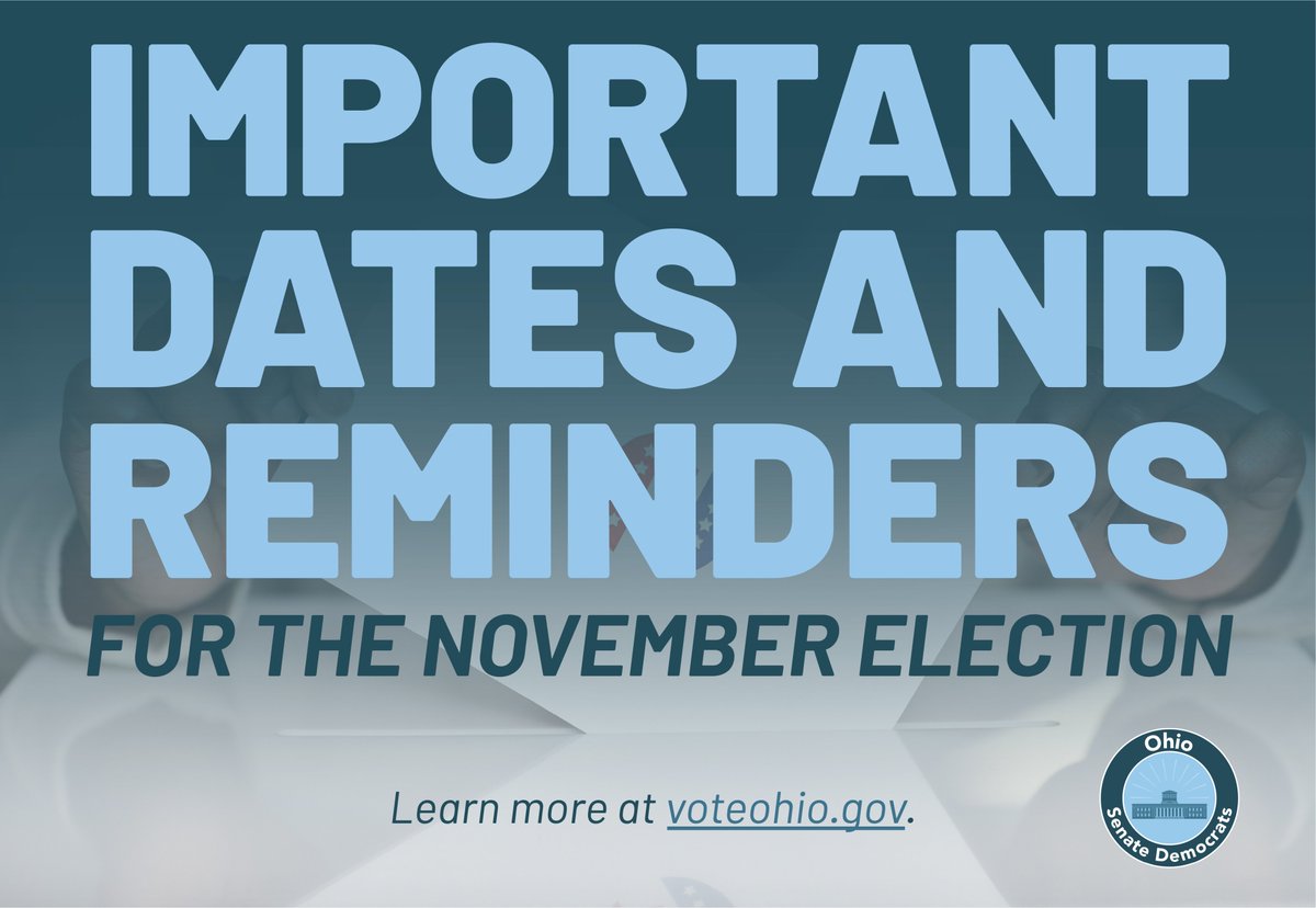 🗳 Have you made a plan to vote yet? 

🧵 Here's a thread with some important dates and reminders about the upcoming election...

Find your early voting location, district and polling location, request an absentee ballot or view a sample ballot at VoteOhio.gov!