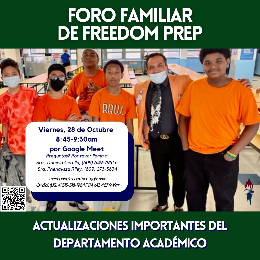 FreedomPrepNJ's tweet photo. UPDATE!

Join us via GOOGLE MEET this Friday for important updates from the Academics Department at Freedom Prep!
_

¡GUARDA LA FECHA!

¡Acompáñenos por GOOGLE MEET este viernes para recibir importantes actualizaciones del Departamento Académico de Freedom Prep! https://t.co/5aMFHYGlND