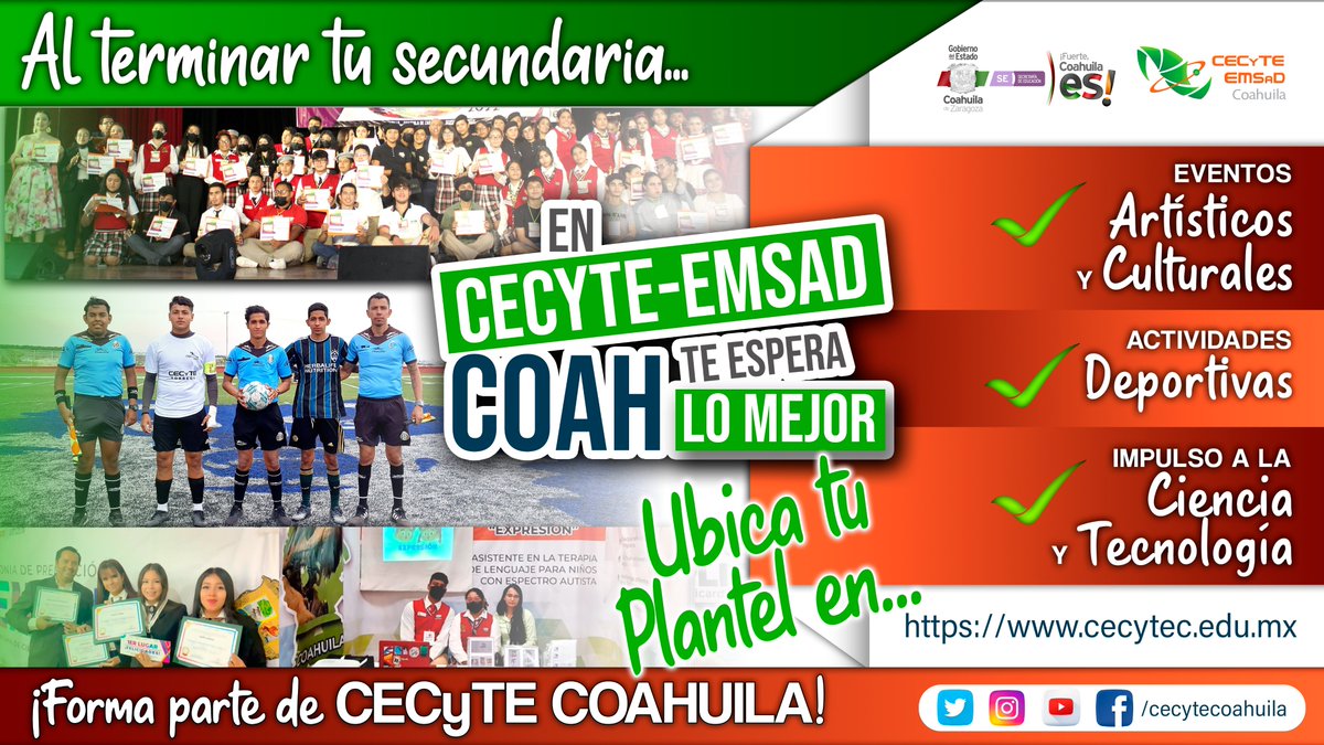 ¡Forma parte de la gran familia #CECyTE #Coahuila! 
#SomosCecyte #Coahuila #28AñosDeCalidadEducativa
Ubica el plantel al que deseas ingresar en la siguiente liga: cecytec.edu.mx
<a href="/Demetrio_Z/">Demetrio Zuñiga</a> 
<a href="/fsaracho10/">Francisco Saracho</a> 
<a href="/PacoOsorio/">Francisco Osorio Morales</a> 
<a href="/ccecyte/">Coordinación CECyTEs</a> 
<a href="/SeduMediaCoah/">SubsecretaríaMediaySuperior</a> 
<a href="/daliahdzr/">dalia hernandez rodr</a>