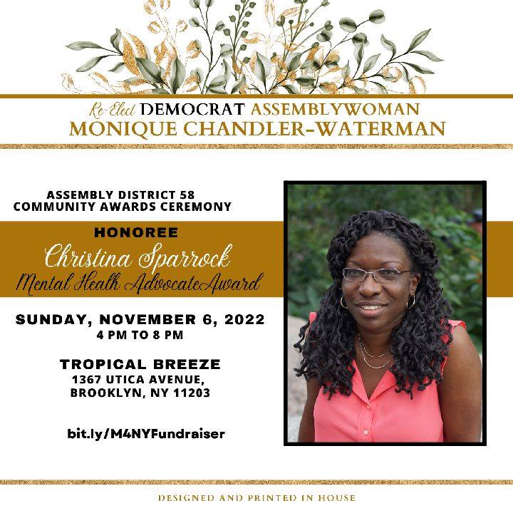 Thank you <a href="/MoniqueForNY/">Monique Chandler-Waterman</a> for this incredible honor. Work in the mental health community requires community-wide support and I'm looking forward to celebrating all we've accomplished on Sunday. Hope others will join!