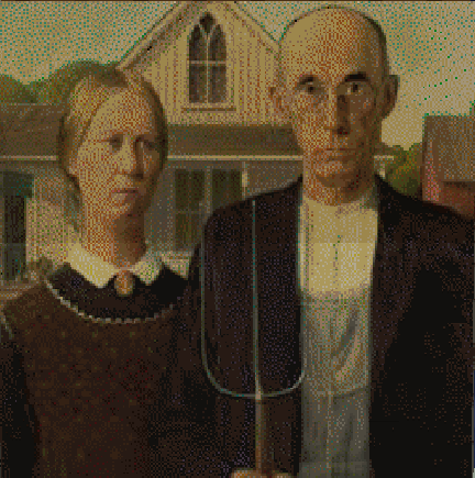 CileraDragnfang's tweet photo. American Gothic, Painting by Grant Wood. #5 of the Great Art Minecraft Project on the Jevination Server. Everyone on @iJevin's server has kept me motivated & inspired to keep going even when grinding these out has gotten hard. #minecraft #art #minecraftmapart https://t.co/qHjiSZQosM