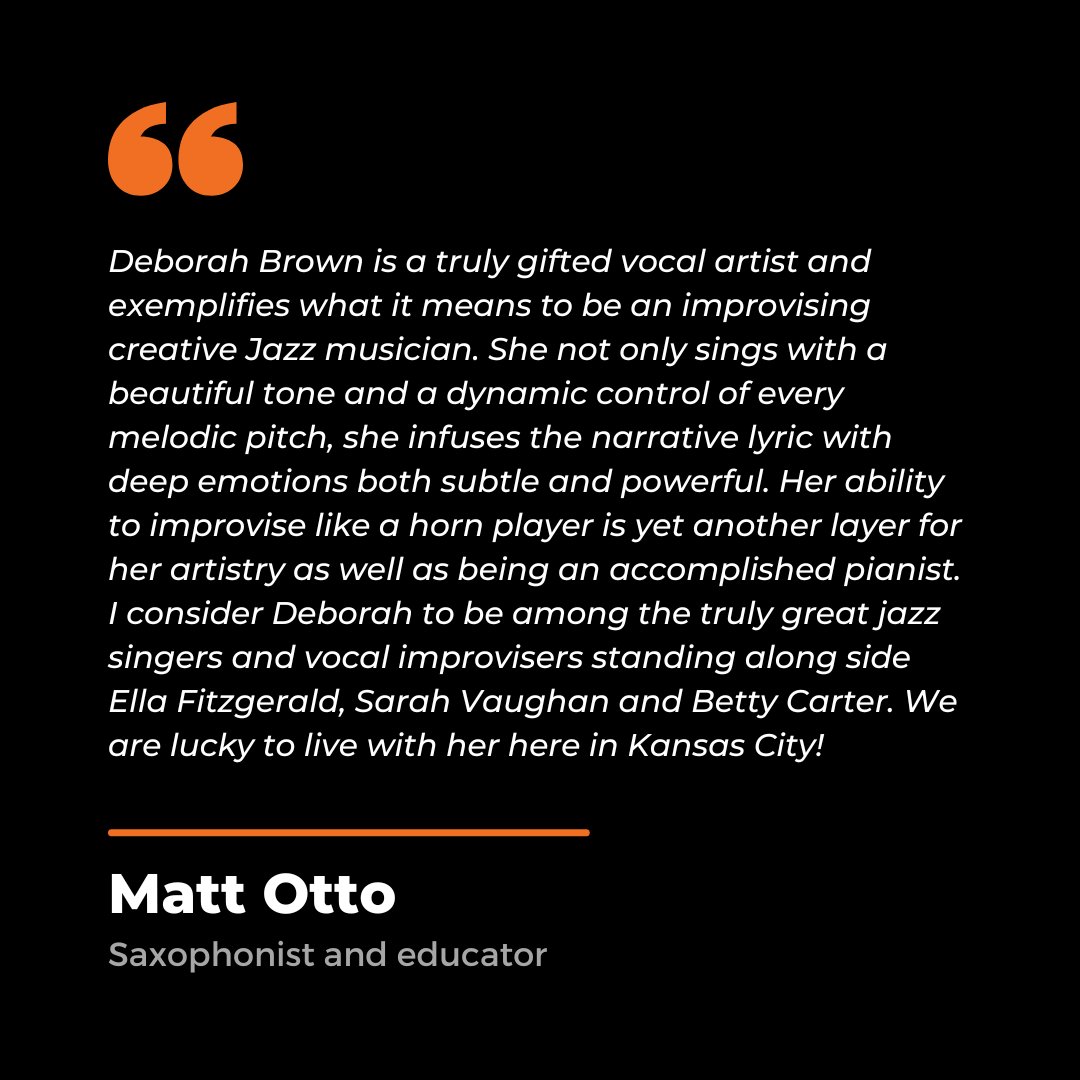 KCJazzOrch's tweet photo. You didn’t hear it from us: check out what some of KC’s best have to say about internationally renowned and beloved vocalist Deborah Brown’s legacy and prowess.
 
Order your tix: https://t.co/jenyAYnoDB

#jazzvocalist #kcmo #kansascity #kc #kansascityjazz #crossroads https://t.co/50raCfc80Q