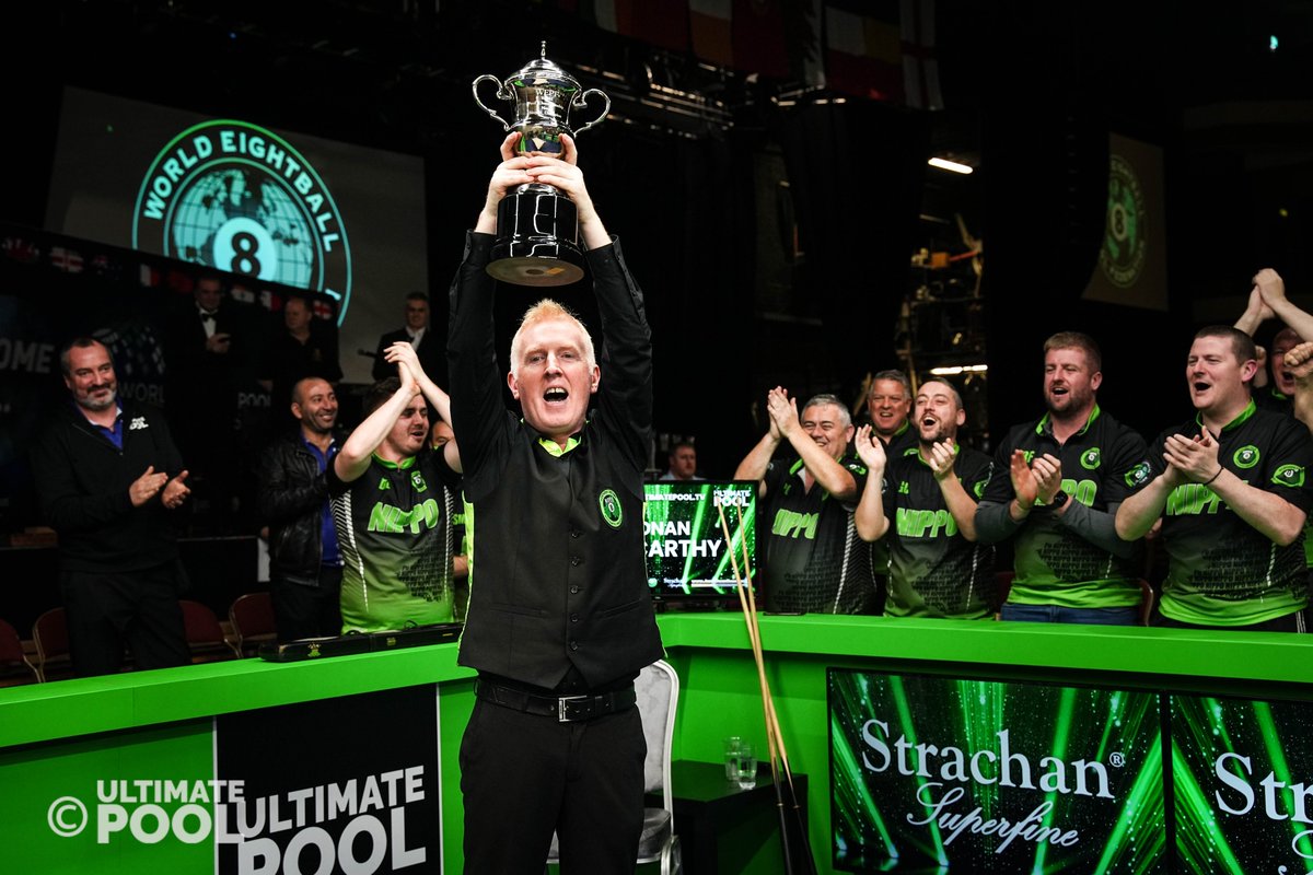 ultimatepool_'s tweet photo. 🍀 𝗥𝗢𝗡𝗔𝗡 𝗠𝗰𝗖𝗔𝗥𝗧𝗛𝗬 – 𝗪𝗢𝗥𝗟𝗗 𝗖𝗛𝗔𝗠𝗣𝗜𝗢𝗡 🏆

Ronan McCarthy achieves a lifelong ambition as he defeats Chris Day 11-6 to win the 2022 WEPF World 8-Ball Pool Championship in Killarney. 

Congratulations, Ronan!

#WEPFWorlds22 🌍🎱 https://t.co/f2TGgS57qo