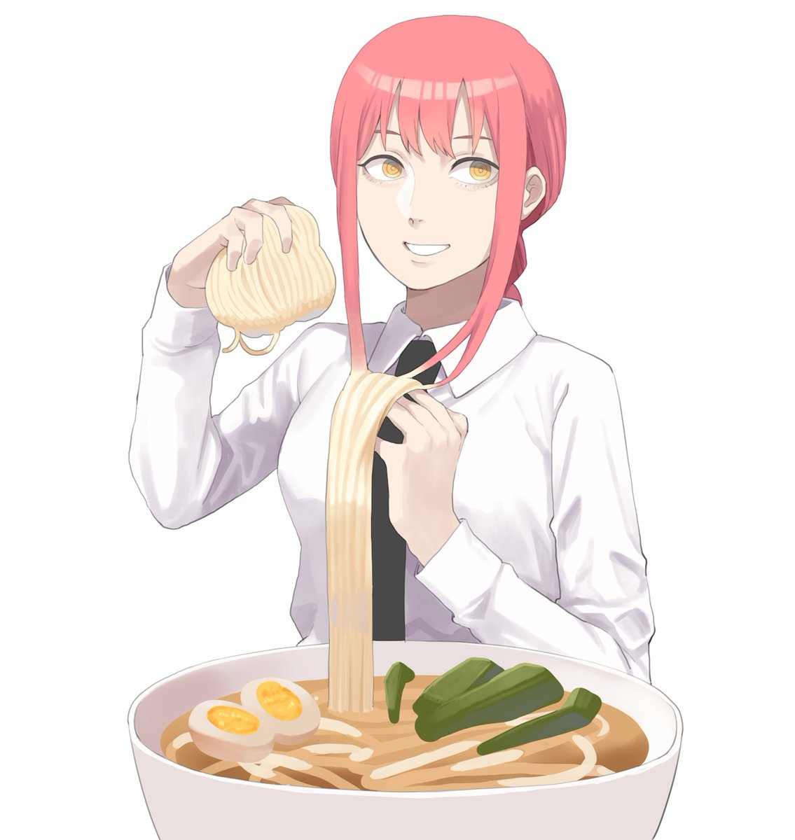 makima (chainsaw man) 1girl solo noodles food ringed eyes necktie shirt  illustration images