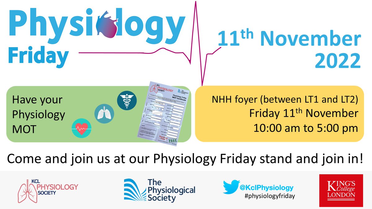 Physiology at KCL (@kclphysiology) on Twitter photo Come and join us and the <a href="/kcl_physsoc/">KCL Physiology Society</a> to celebrate Physiology Friday on 11th November. Join us on the Guy's Campus (NHH Foyer) between 10:00-17:00 for your Physiology MOT and fun and games!
<a href="/ThePhySoc/">The Physiological Society</a> <a href="/KingsCollegeLon/">King's College London</a> <a href="/kingsmedicine/">King's Faculty of Life Sciences & Medicine</a>
#thisisphysiology #PhysiologyFriday Come and join us and the <a href="/kcl_physsoc/">KCL Physiology Society</a> to celebrate Physiology Friday on 11th November. Join us on the Guy's Campus (NHH Foyer) between 10:00-17:00 for your Physiology MOT and fun and games!
<a href="/ThePhySoc/">The Physiological Society</a> <a href="/KingsCollegeLon/">King's College London</a> <a href="/kingsmedicine/">King's Faculty of Life Sciences & Medicine</a>
#thisisphysiology #PhysiologyFriday