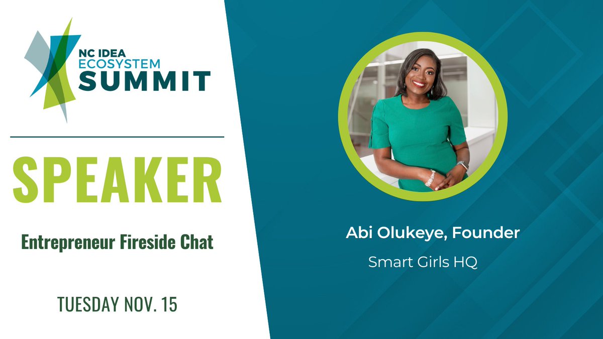 NC IDEA (@ncidea) on Twitter photo Join founder and entrepreneur <a href="/AbiOlukeye/">Abi Olukeye</a> of #NCIDEASEED grantee <a href="/smartgirlsHQ/">Raising Smart Girls</a> for a fireside chat at our 2-day #EcosystemSummit. If you are not registered, don’t wait! Register by 11/4: ncidea.org/summit/ Join founder and entrepreneur <a href="/AbiOlukeye/">Abi Olukeye</a> of #NCIDEASEED grantee <a href="/smartgirlsHQ/">Raising Smart Girls</a> for a fireside chat at our 2-day #EcosystemSummit. If you are not registered, don’t wait! Register by 11/4: ncidea.org/summit/