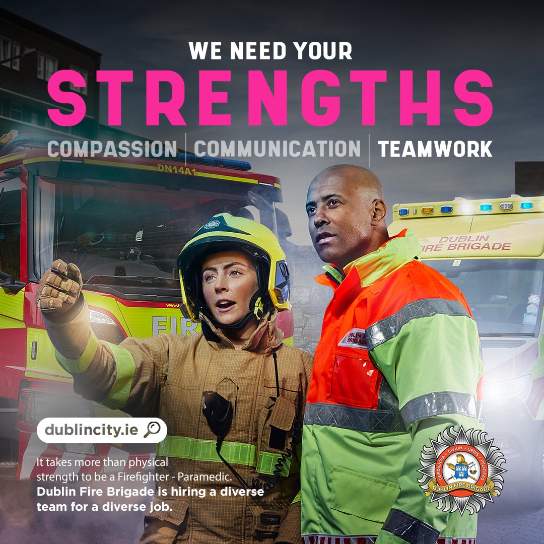 DubFireBrigade's tweet image. We are hiring. 
 
Have you got the strengths we need? Compassion, Communication, Teamwork.  
 
Ready to serve your community as a Firefighter/Paramedic.
 
We want a diverse team for a diverse job. 
 
bit.ly/DFBrecruitment for more. Goes live at 12pm.
 
#WeAreHiring #JobFairy